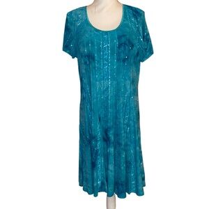 SAMI & JO Midi Tie Dyed & Sequined Knit Dress in Turquoise Size XL